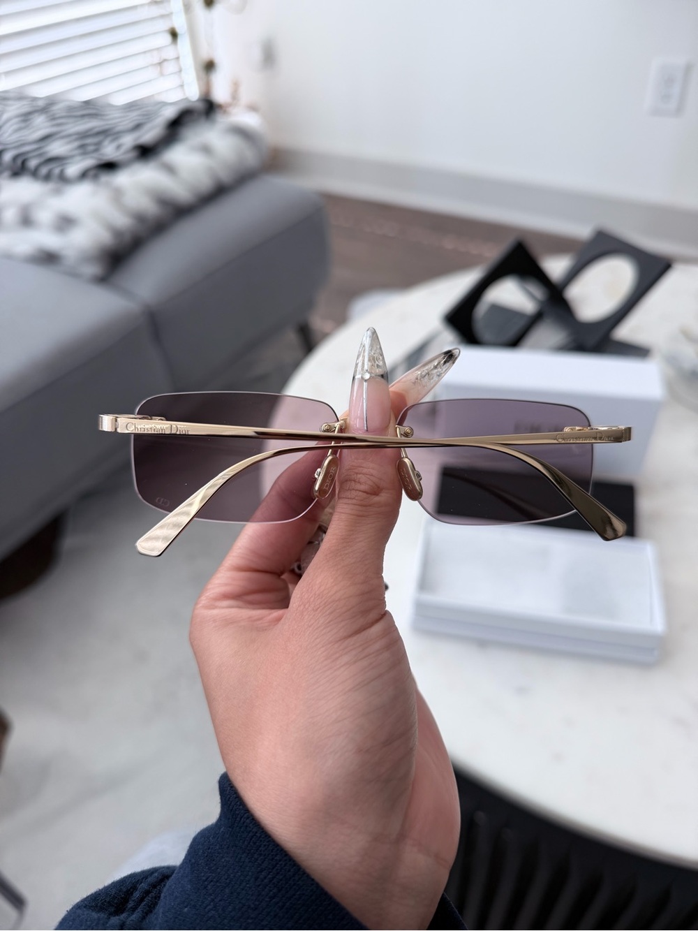 Dior Rimless Sunglasses with Pinkish-Purple Tinted Lenses and Gold Accents - Picture 3 of 4